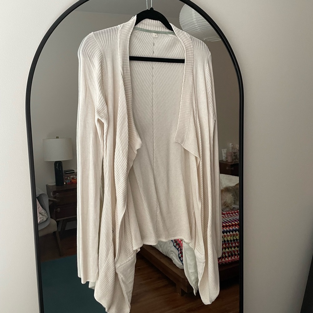 Lululemon ribbed open waterfall wrap cream cardigan